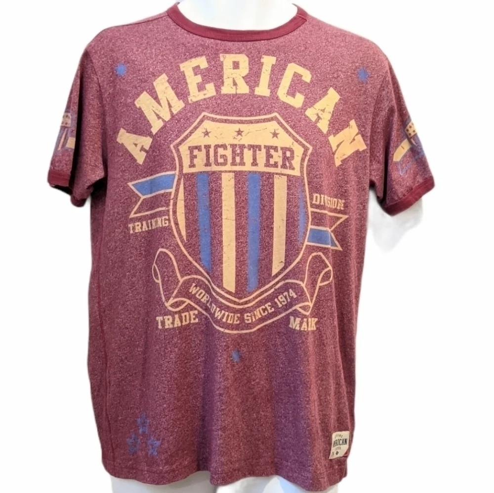Afflliction 𝅺American Fighter Burgundy Ringer T Shirt Small Y2K